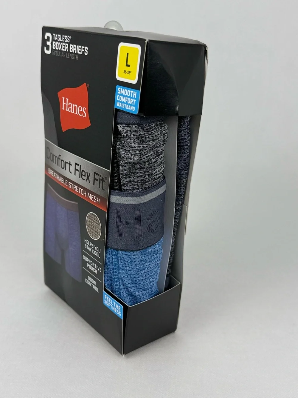 Hanes Comfort Flex Fit Breathable Stretch Mesh Boxer Briefs – Blue (3-Pack)